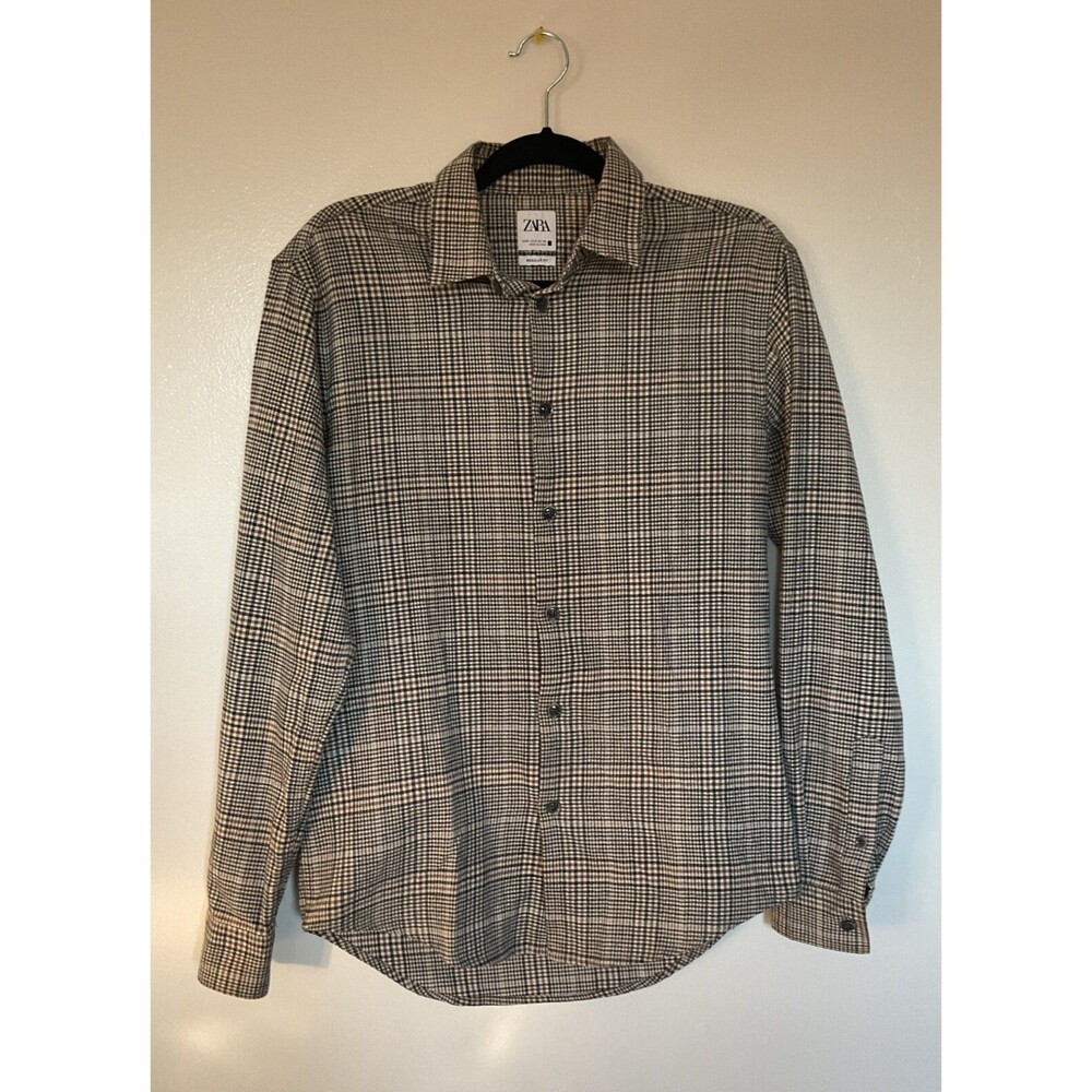 ZARA | Men’s Houndstooth Orange Black White Casual Button Down Slim Fit | Size S